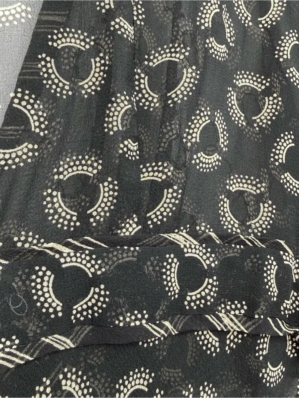 Willi Smith Silk Sheer Blouse Top Black Print Beaded Size Small Y2k